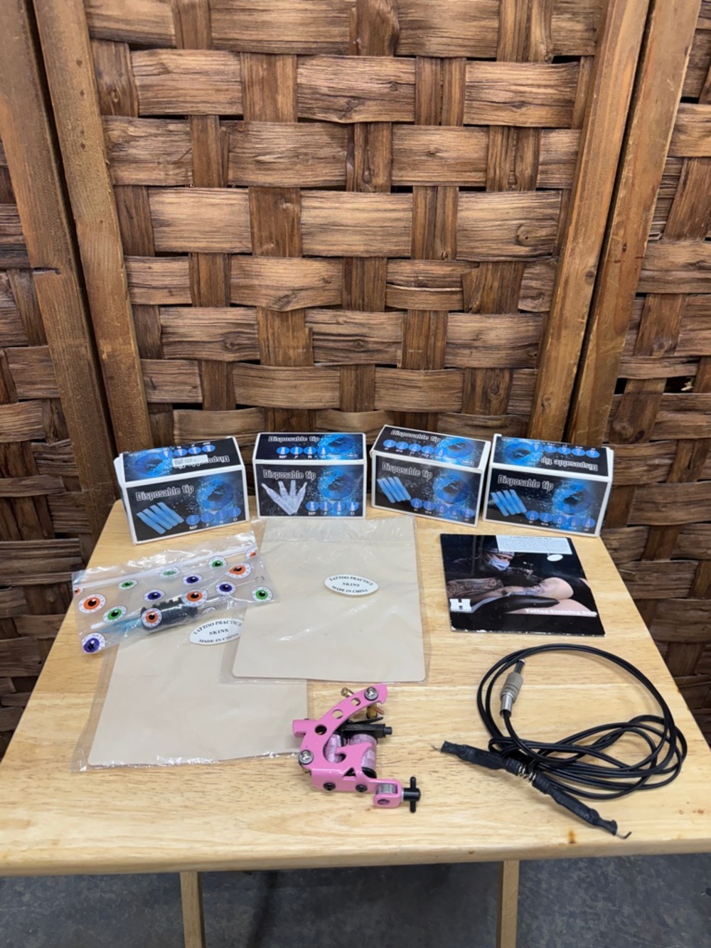 Pink Tattoo Machine Kit with Disposable Tubes and Accessories